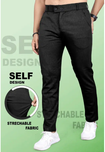 Men Slim Fit Black Linen Blend Trousers